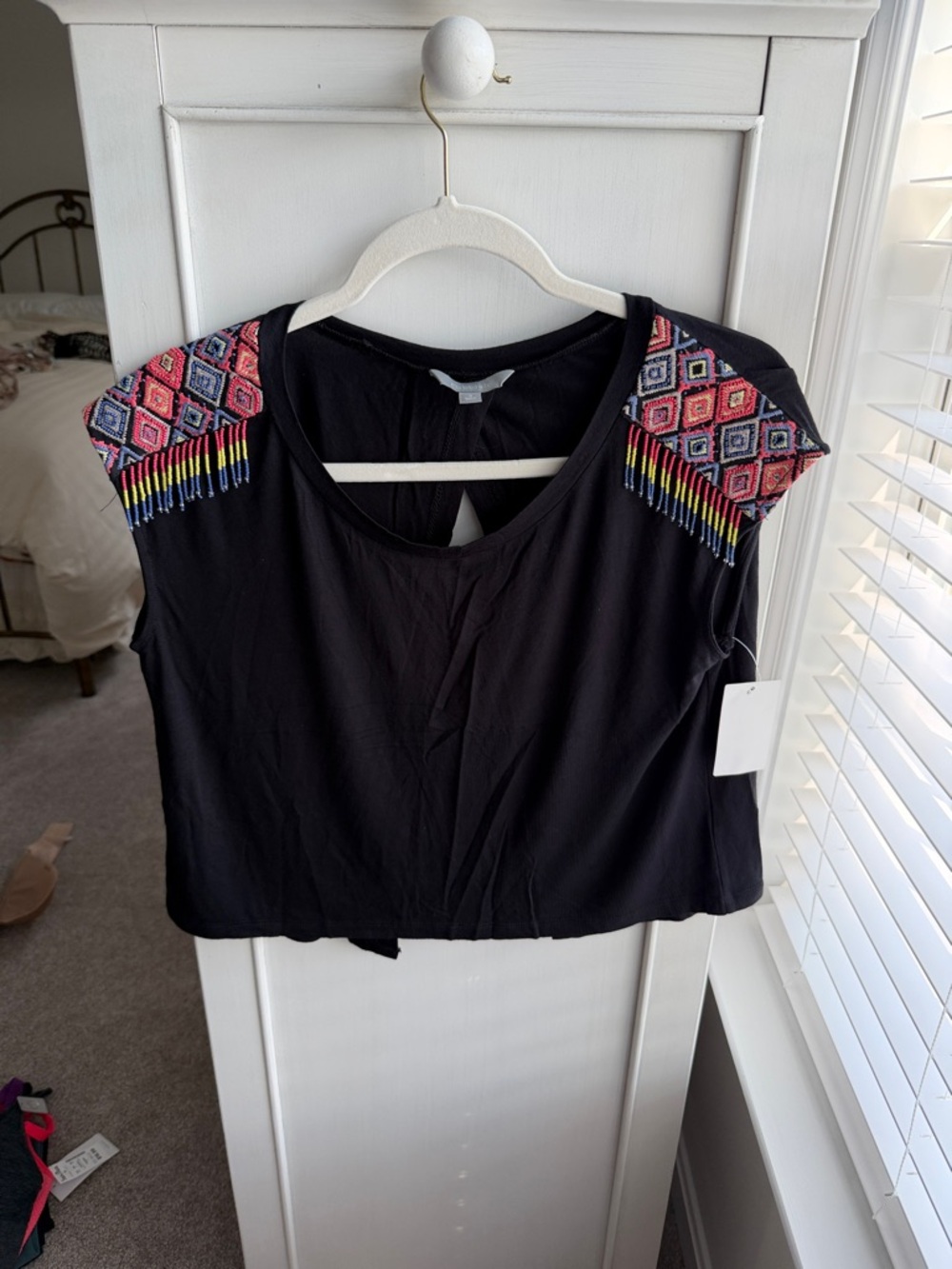 Rubbish Black Embroidered Shoulder Cap-Sleeve Top and Open Back